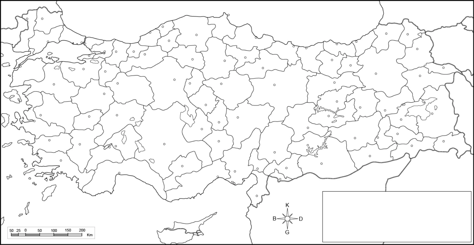 Türkiye Dilsiz İl Merkezli Haritası